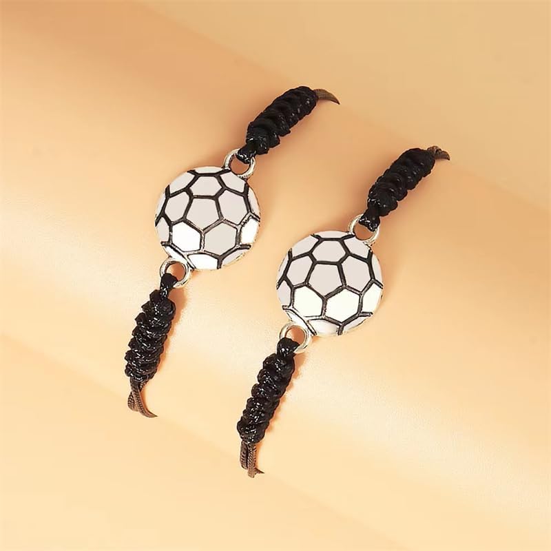 Dreuyet 2 Pcs Sports Braided Bracelets for Women Men Teens Baseball Basketball Volleyball Soccer Rugby Black White Bracelets Inspirational Wristbands Sport Theme Charm Bracelets Adjustable Braided Handmade Unisex Friendship Bracelet Jewelry Gifts
