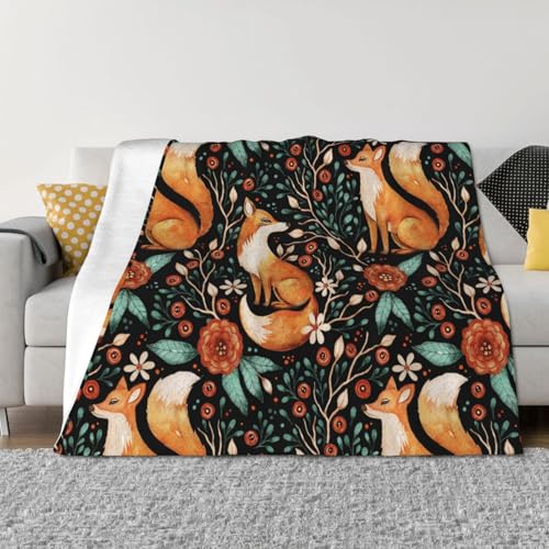 Manta para sofá, zorro, otoño, bosque, flor, suave, mullida, cómoda, cálida, ligera, acogedora, manta de franela y manta para sofá, cama, todo el año, 101,6 x 76,2 cm