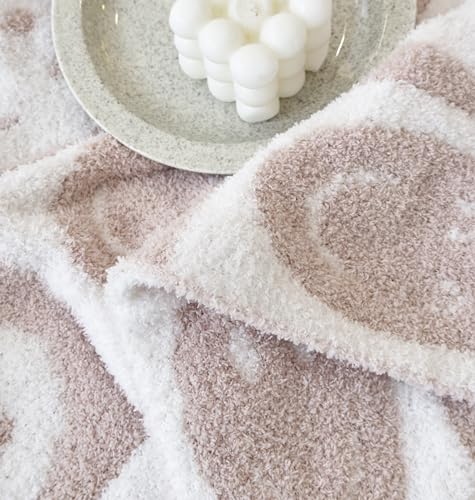Image of Ultra Soft Cozy Happy Smiling Face Checkered Knitted Throw Blanket Fluffy Microfiber Checkerboard Bed Blanket Lightweight Both Sides Blanket for Couch Sofa Bed (Smile Cream, Throw 50 inchx60 inch)