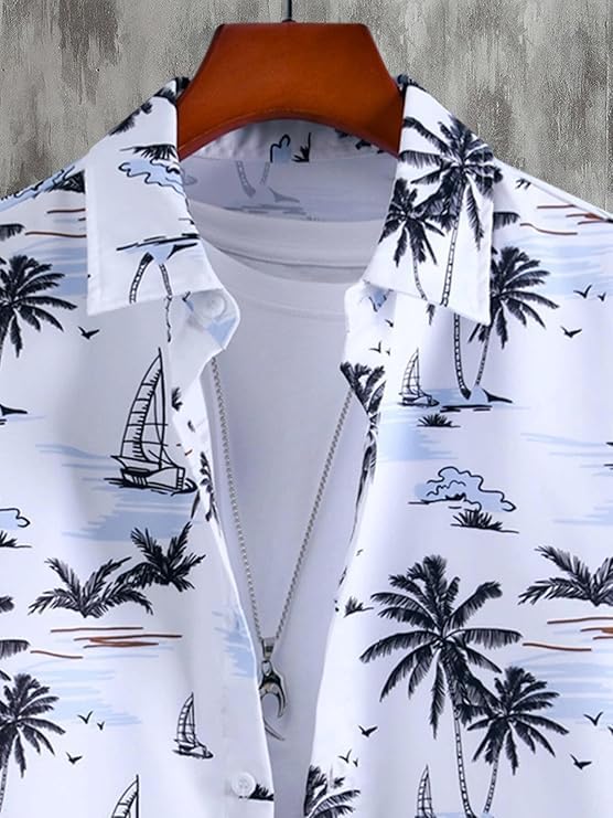 Image of Men's Cotton Blend Printed Stitched Half Sleeve Regular Fit Shirt