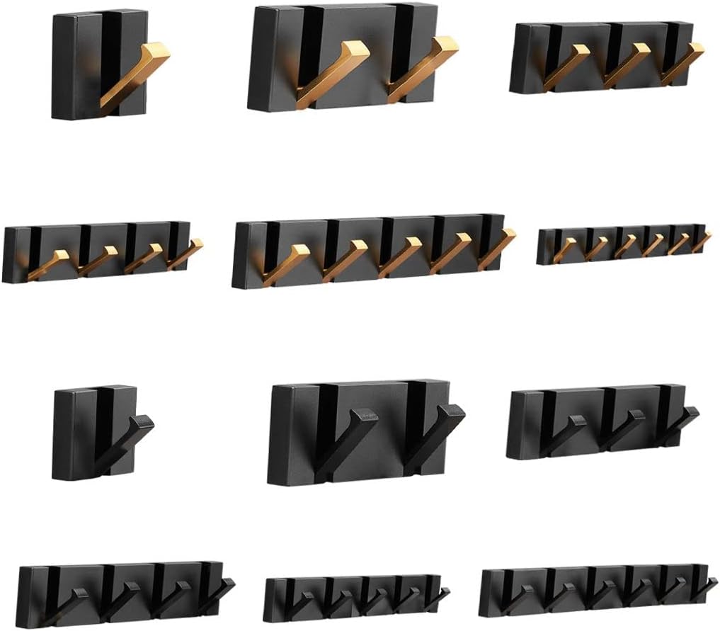 Bathroom Towel Hooks 6 Hooks Coat Hooks Wall Mounted Invisible Fold Robe Hook for Door Black Heavy Duty Wall Hanging Hooks for Kitchen Cabinet Bedroom Toilet Bathroom Garage Hotel