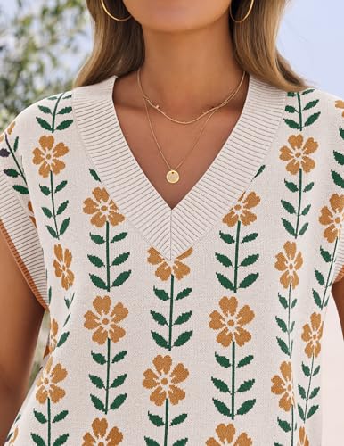 ZESICA Women's Floral V Neck Sweater Vest 2026 Summer Oversized Sleeveless Loose Knit Tank Tops Casual Outfits White Large — view 5