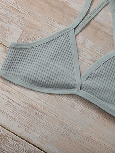COZYEASE Women's 5 Piece Solid Ribbed Knit Criss Cross Wireless Bralettes Underwear3