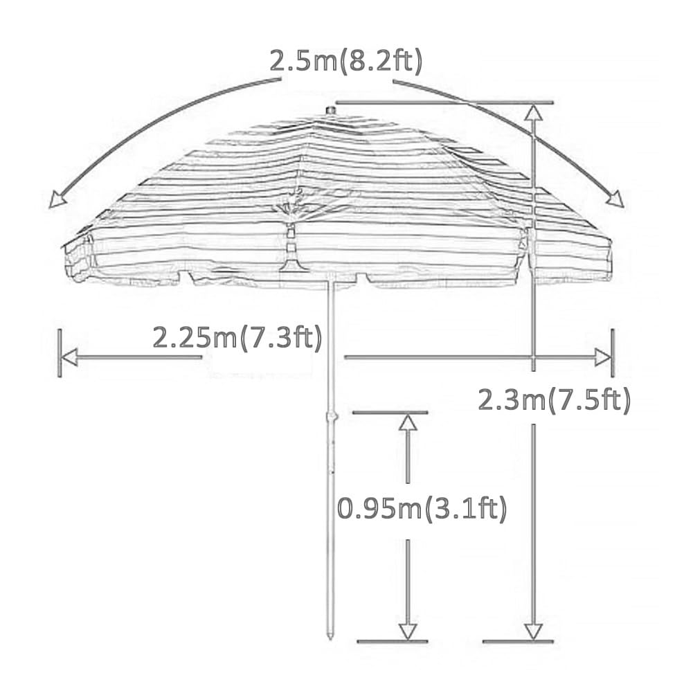 Ombrellone da esterno a righe per patio, giardino, spiaggia, con 8 stecche, altezza regolabile, ideale per pesca, mercato, picnic (verde)