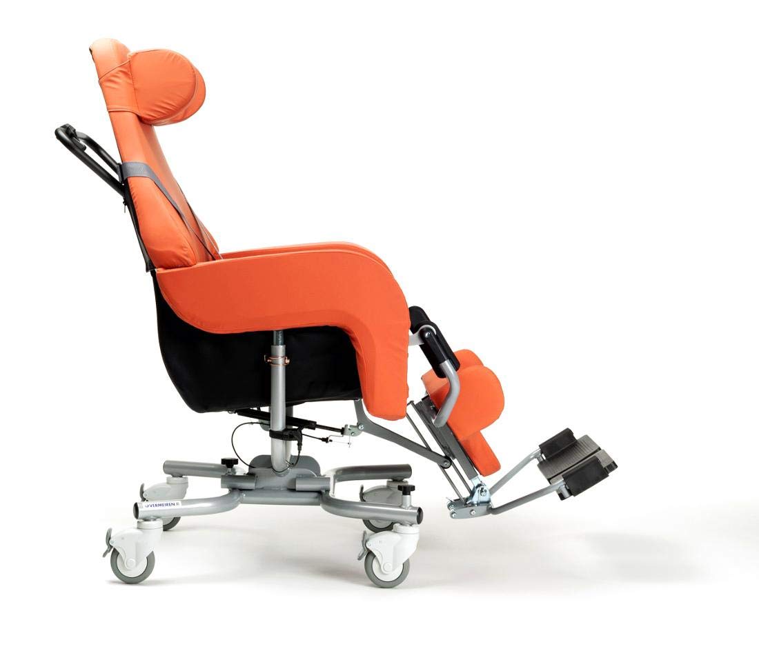 FabaCare Pflegerollstuhl mit Liegefunktion Altitude, Multifunktionsrollstuhl neigbar, Sitzschalenstuhl, Orange, Sitzbreite 48 cm