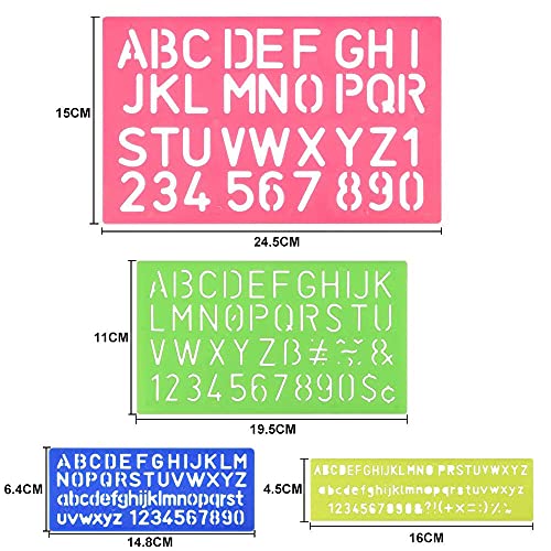 4Pcs Modèles D'alphabet, Numéro Pochoir, Pochoir Lettre, Pochoirs Alphabet, Ensemble de Pochoirs de Lettrage, 4 Couleurs y 4 Tailles Ensemble de Pochoirs de Lettrage pour Enfants, Adultes - Image 3