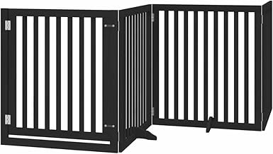 vidaXL Dog Gate Folding Door Black 12 Panels 960cm Poplar Dog Gate with Door, Dog Gate for Stairs, Puppy Gate