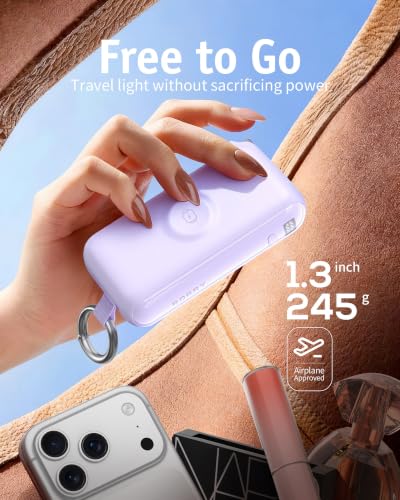 Image of RORRY Flow Portable Charger 10000mAh 40W Wall Plug Power Bank Battery Pack | Built-in USB-C Cable, Keychain Design, Fast Charging, for iPhone 17 /16 /15, Apple Watch, iPad, 3-in-1, Travel Essential