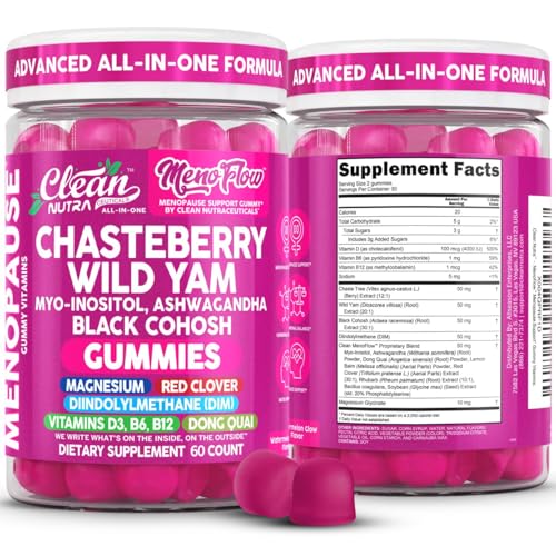Clean Nutra Menopause Supplements for Women Chastberry Wild Yam Gummies Inositol Black Cohosh Magnesium Red Clover DIM Supplement B6 Magnesium Glycinate Glycine Vitex Hormone Balance Gummy Vitamins