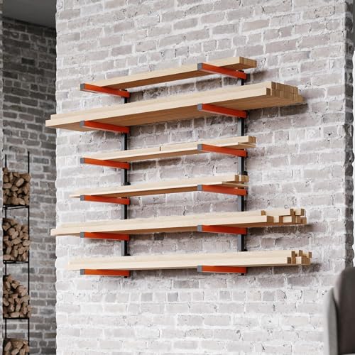 ECOTRIC Lumber Rack Wall Mount Wood Organizer Lumber Organizer - Heavy Duty Metal 6 Levels Shelf Lumber Storage Rack Max 600 Lbs (1 Pack), Indoor & Outdoor Use - Orange by ECOTRIC - Image 2