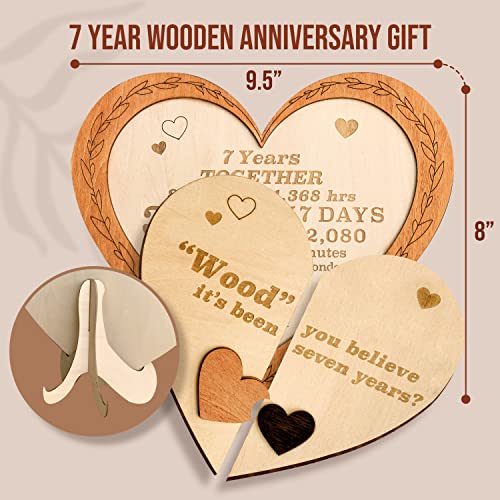 Stofinity 7 Year Anniversary Wood Gifts For Him Her - 7Th Wedding Anniversary Keepsake Gifts For Men, Seventh Anniversary For Husband Wife, Seven Years Of Married Couple Wood Heart Plaque Decoration #TOP1