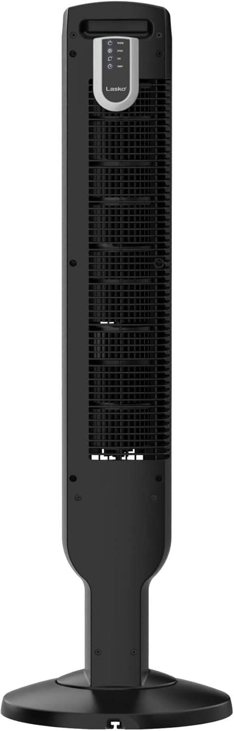 Lasko Oscillating Tower Fan, Remote Control, Timer, Dark Mode, 4 Speeds, for Bedroom, Living Room, and Office, 36”, Black, T36511, Large