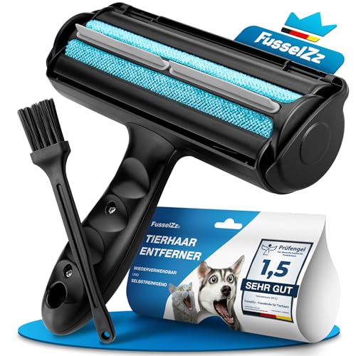 FusselZz® Home Premium Fusselrolle Schwarz Tierhaare - Selbstreinigender Tierhaarentferner zum Katzenhaare & Hundehaare entfernen, wiederverwendarer Katzenhaarentferner auf Sofa, Teppich & Bett