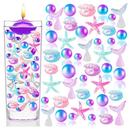 Centro de mesa para fiesta con relleno de conchas estelares y perlas de cristal 2