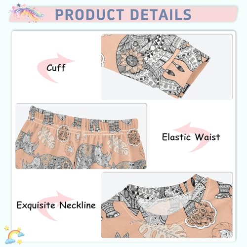 Pajama Sets Long Sleeve Rhino Pattern with Leaf Vintage Soft Comfy Sleepwear 2 Piece PJS 3-8T4