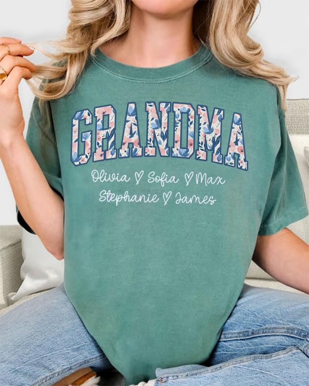 Personalized Grandma Shirt, Floral Mom Shirt with Grandkid Names, Custom Mom Mimi Mama, Gift for Mothers Day, Christmas3