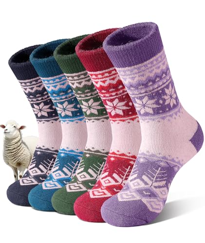 SIMIYA Merino Wandersocken Damen 5 Paar Merino Socken Thermosocken...