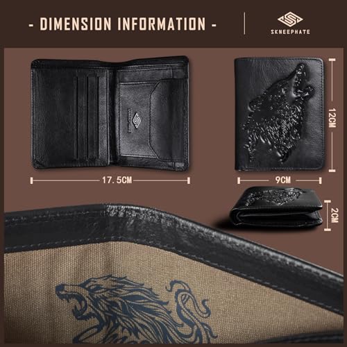 Mens Wallet With Coin Pocket,Wolf Bifold Wallets For Men Leather RFID Blocking,Gift for Him(black)4