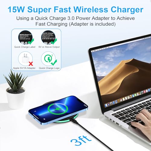 Samsung Fast Wireless Charger Pad for Samsung Galaxy S24 Ultra/S24+/S23 FE/S22 Plus/S21/S20/Z Flip5,15W Wireless Charging Station with QC3.0 Adapter for Google Pixel 8 Pro 7a 7 6Pro,iPhone 15 14 13 12