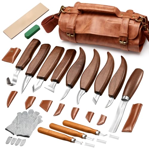 AIZMOZIA Wood Carving Kit, 17Pcs Wood Carving Tools, Professional Whittling Knife Set, Wooden Hand...