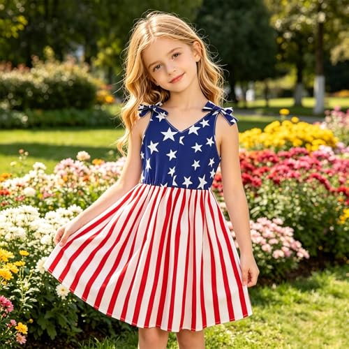 Robe de plage boho enfant imprimé drapeau américain étoiles rayures