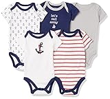 Luvable Friends Unisex Baby Cotton Bodysuits, Nautical, 9-12 Months