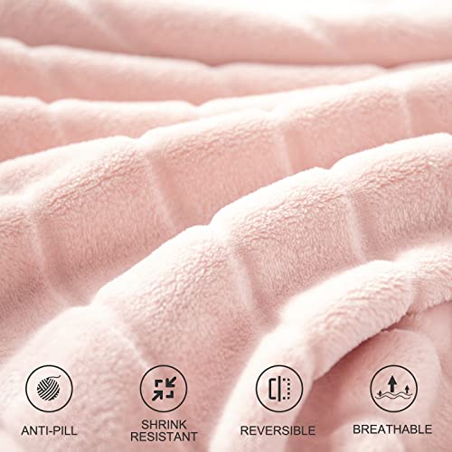 Bertte 330 Gsm Lightweight Fluffy Cozy Luxury Decorative Stripe Bed Couch Plush Throw Super Soft Fuzzy Warm Blanket, Queen(90"X 90"), Pink #TOP3