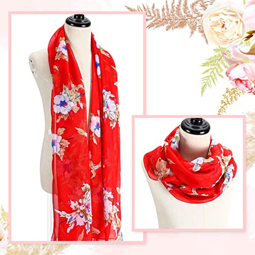 Sureio 6 Pcs Scarves for Women Lightweight Summer Floral Print Pattern Scarf for Women Dressy Long Thin Scarf Shawl(Chic Style)3