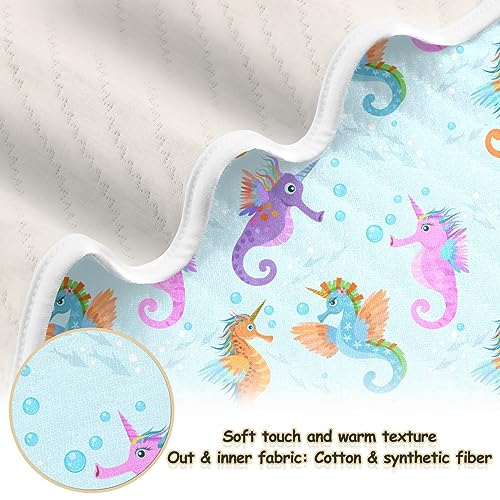 Image of Swaddle Blanket for Cute Seahorse in Water Baby Receiving Blanket Muslin Baby Swaddles Soft Cotton Breathable Nursery Blankets for Unisex Boys and Girls 30x40 Inch