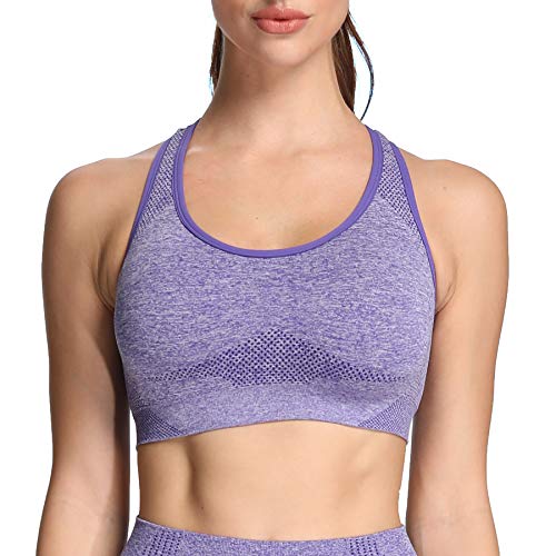 Aoxjox Women's Sports Bra Vital Gym Yoga Seamless Workout Crop (Vital Indigo Marl, Small)