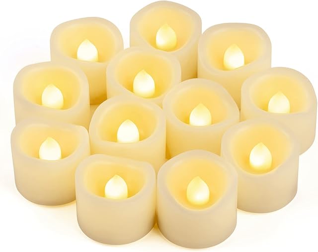 12 PCS LED Flameless Flickering Tea Lights Votive Candle Battery Operated / Electric Flicker LED Tealight Bulk Fake Candles for Halloween Christmas Wedding Party Decorations etc.(Warm White)