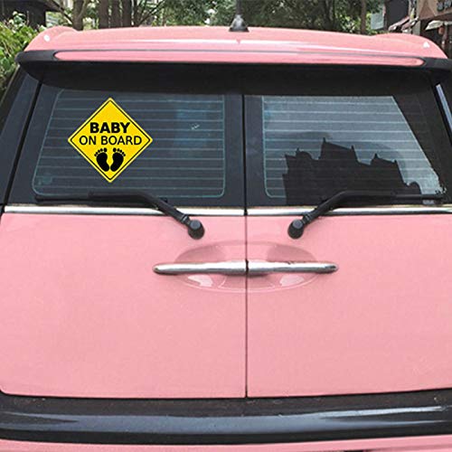 Shineweb Emblem Sticker Baby On Board Footprint Decal Car Sticker Movable Car Body Window Reflective Sticker Warning Sign Decor - Black + Yellow #TOP1