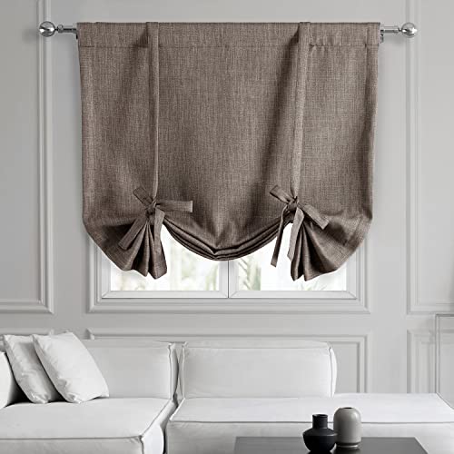 Hpd Half Price Drapes Faux Linen Room Darkening Tie Up Curtains For Windows Roll Up Balloon Curtain For Living Room, Kitchen 46 X 63 (1 Panel), Boch-Tu18541-63, Dutch Cocoa #TOP21