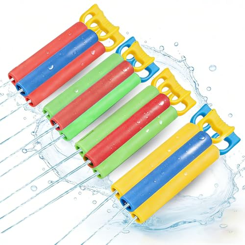 12 Pezzi Pistola Ad Acqua Schiuma,40-60cm Pistole Ad Acqua Piccole, Portata Fino a 6-7 Metri,per Piscina,Spiaggia,Giardino All'aperto,Adatte a Bambini e Bambine(4 Colori)