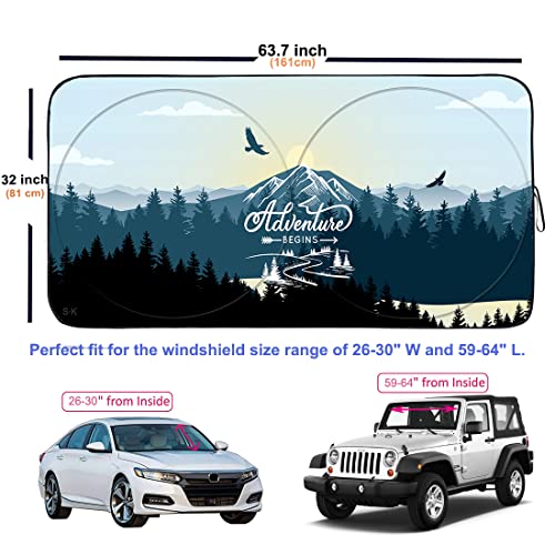 Gven Windshield Sun Shade, Car Shade Front Window Sunset-Yellow Style Sun Visor For Car Shield Blocks Uv Rays Automotive Interior Sun Protection For Car Truck Suv (Sunset L+ Forest) #TOP7