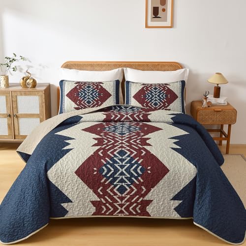 Dintszyayue Queen Quilt Set 3 Piece Boho Aztec Texture Bedspread
