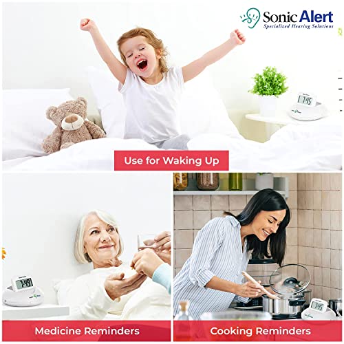 Sonic Alert Digital Alarm Clock - Travel Alarm Clock For Heavy Sleepers - Bed Shaker Alarm Clock - Vibrating Alarm Clock Under Pillow - Battery Operated – White #TOP6