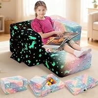 Kids Sofa, Glow in The Dark Kids Sofa Bed, Convertible Toddler Couch with Modular Design, Fold Out Toddler Chair Baby Couch for Bedroom & Nursery (Pink)