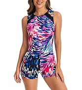 YATEEN Women's Zip Front Rash Guard - Sleeveless One Piece Swimsuit With UPF 50+ Protection