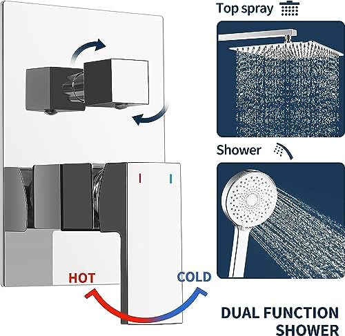 Ronvie Concealed Shower System, Adjustable Temperature Shower Head Set with Hose, High Pressure Bathroom Rainfall Shower Faucet with Valve Body and Trim (30cm Top Spray, Chrome)