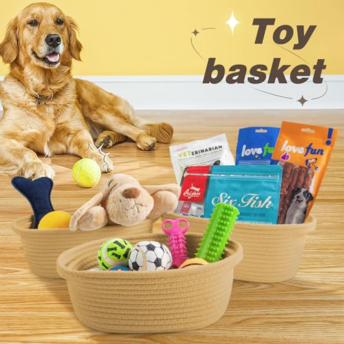 Image of Pro Goleem Small Woven Basket with Gift Bags and Ribbons Durable Baskets for Gifts Empty Small Rope Basket for Storage 12 inchX 8 inch X 5 inch Baby Toy Basket with Handles, Khaki