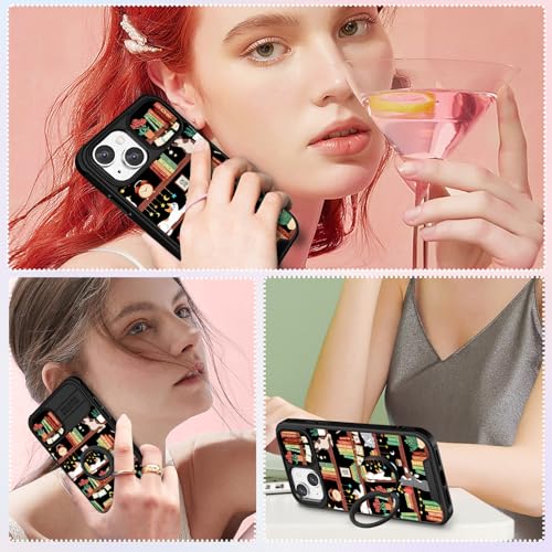 Image of Funermei for iPhone 14 /for iPhone 15 Plus Case - Women Girls Cute Phone Cover Girly Pretty Aesthetic Cat and Books Unique Design with Camera Cover Funda for Apple for iPhone 14 /for iPhone 15 Plus