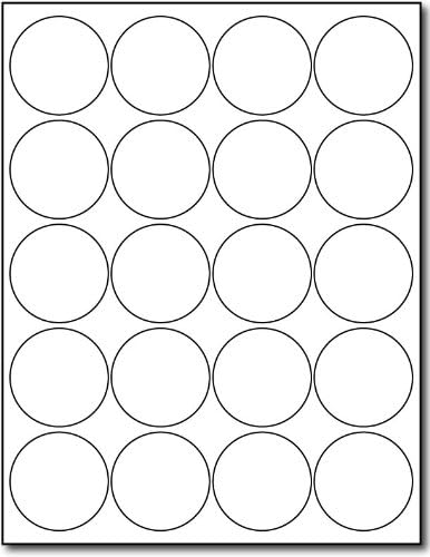 White 2" Round Circle Labels - 20 Labels Per Sheet - for Inkjet & Laser Printers - 25 Sheets / 500 Labels