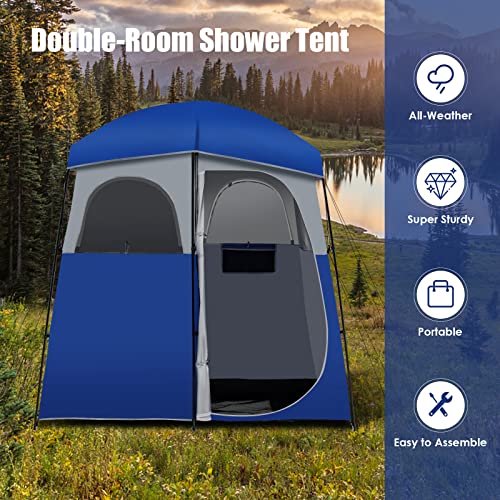 Tangkula Double-Room Shower Tent, carpa de ducha portátil con espacio grande y privacidad para camping con piso, tienda para cambiarse con toldo removible y bolsa de almacenamiento miniatura 3
