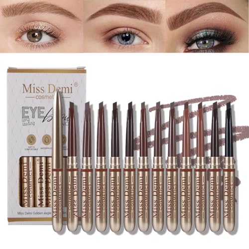 Miss Demi 12-in-1 Eyebrow Pencil Kit,Long Lasting ＆Waterproof Eyebrow Pencil, Kit for Natural Eyebrows - Dark Brown (12 Pcs)