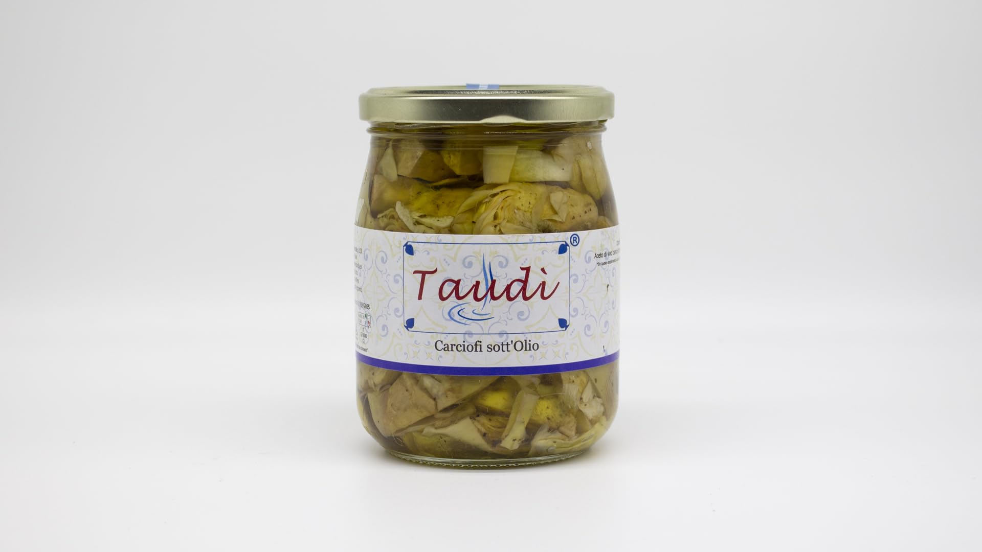 Taudì Conserve – Cœurs d’Artichauts à l’Huile d’Olive – Recette Artisanale Sicilienne – 100% Naturel, Sans Conservateurs – Idéal pour Apéritifs, Salades & Plats Gourmets – Pot en Verre 510 g