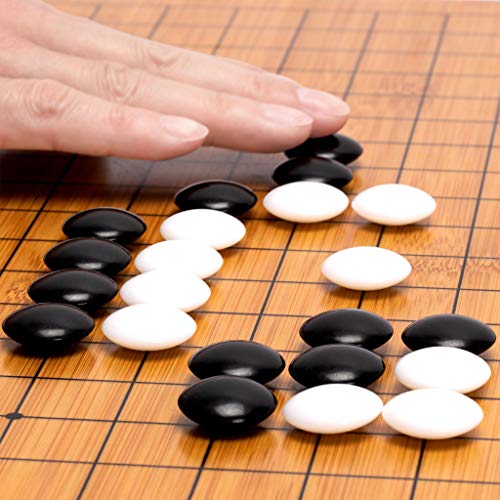 Yellow Mountain Imports Bambus 2 Zentimeter Wendbar 19 x 19/13 x 13 Go-Spielbrett-Set mit Doppelt Konvexen Melamin-Steinen und Bambus-Schalen - Klassisches Strategie-Brettspiel (Baduk/Weiqi) – Bild 3