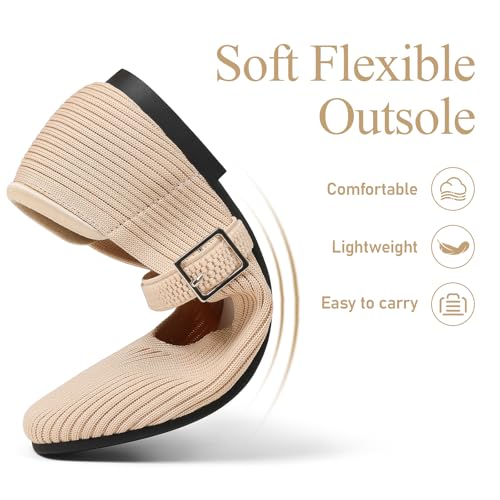 Image of CELNEPHO Flats for Women Mary Jane Shoes Ballet Flats Shoes Square Toe with Ankle Strap Dressy Comfortable Office Shoes
