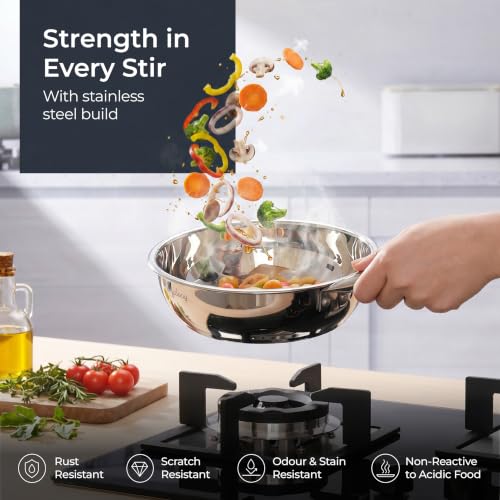 Image of Lifelong Stainless Steel Kadhai (2.5L) & Fry Pan (1.5L) with SS Lid | Induction Bottom, Riveted Handle, Durable Build, Even Heating, Scratch-Free, Dishwasher Safe| Ideal for Frying, Sauteing & Gravies