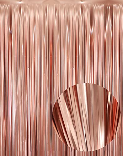 GOER 3.2 ft x 8.2 ft Metallic Tinsel Foil Fringe Curtains Party Photo Backdrop Party Streamers for Birthday,Graduation,New Year Eve Decorations Wedding Decor (1 Pack,Matte Rose Gold,Thick Material)
